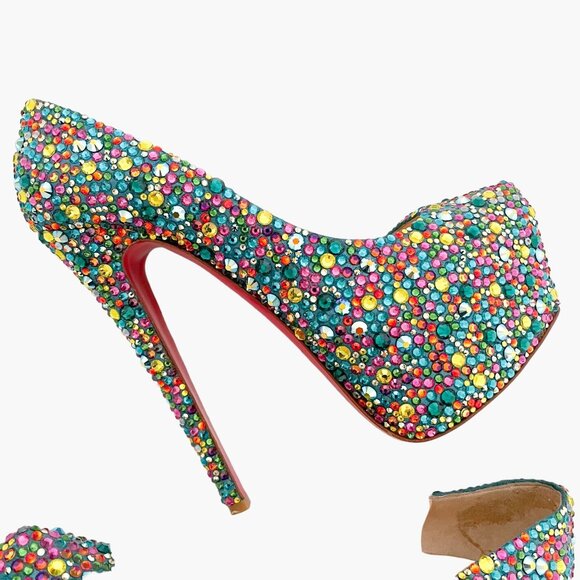 Christian Louboutin Daffodile 160 Pumps EU 39.5 US 9.5 Multi Crystal Strass - Picture 12 of 14